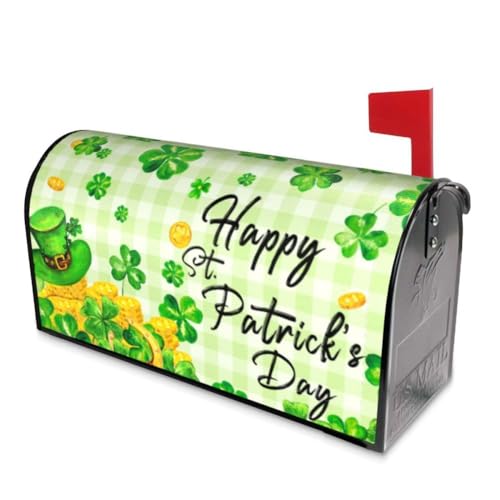 Image of ADIKJXQH St. Patrick's Day Mailbox Cover, Lucky Clovers, Magnetic, 21 x 18 Inch, Green, Post Mount, Polyester, Modern, XXT-1212-3
