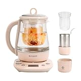 BUYDEEM Health Pot K2763-BA-PK Lite, Glass Electric Kettle for Tea & Coffee, Hot Water Boiler and Wamer with Stew Pot, Temperature Control, Pink, 1.5L