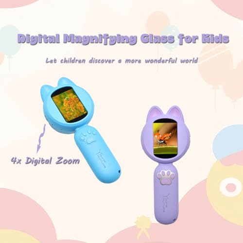 Image of Microscope Children's Mini Pocket Handheld Portable 2 Inch Screen 8 LED Lights Birthday Gift (Purple)