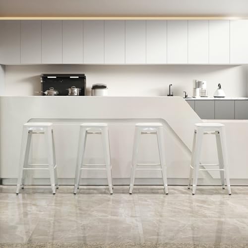 Butaco metálico Basicwise sin respaldo de 30 pulgadas, apilable, resistente para barras, patios y cocinas, color blanco miniatura 4