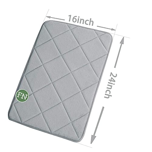 Findnew Non-Slip Soft Microfiber Memory Foam Bath Mat,Toilet Bath Rug,With Non-Skid Bottom Washable Quickly Drying Bathroom Mats (16" X 24", Gray-Net) #TOP6