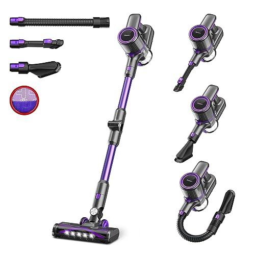 POWEART Cordless Vacuum Cleaner, 8-in-1 Cordless Stick Vacuum, 30Kpa Powerful 350W Vacuum Cordless Rechargeable 8-Cell 2600mAh Battery Cordless Vacuum Cleaners for Home Pets - Violet POWEART Cordless Vacuum Cleaner, 8-in-1 Cordless Stick Vacuum, 30Kpa Powerful 350W Vacuum Cordless Rechargeable 8-Cell 2600mAh Battery Cordless Vacuum Cleaners for Home Pets - Violet