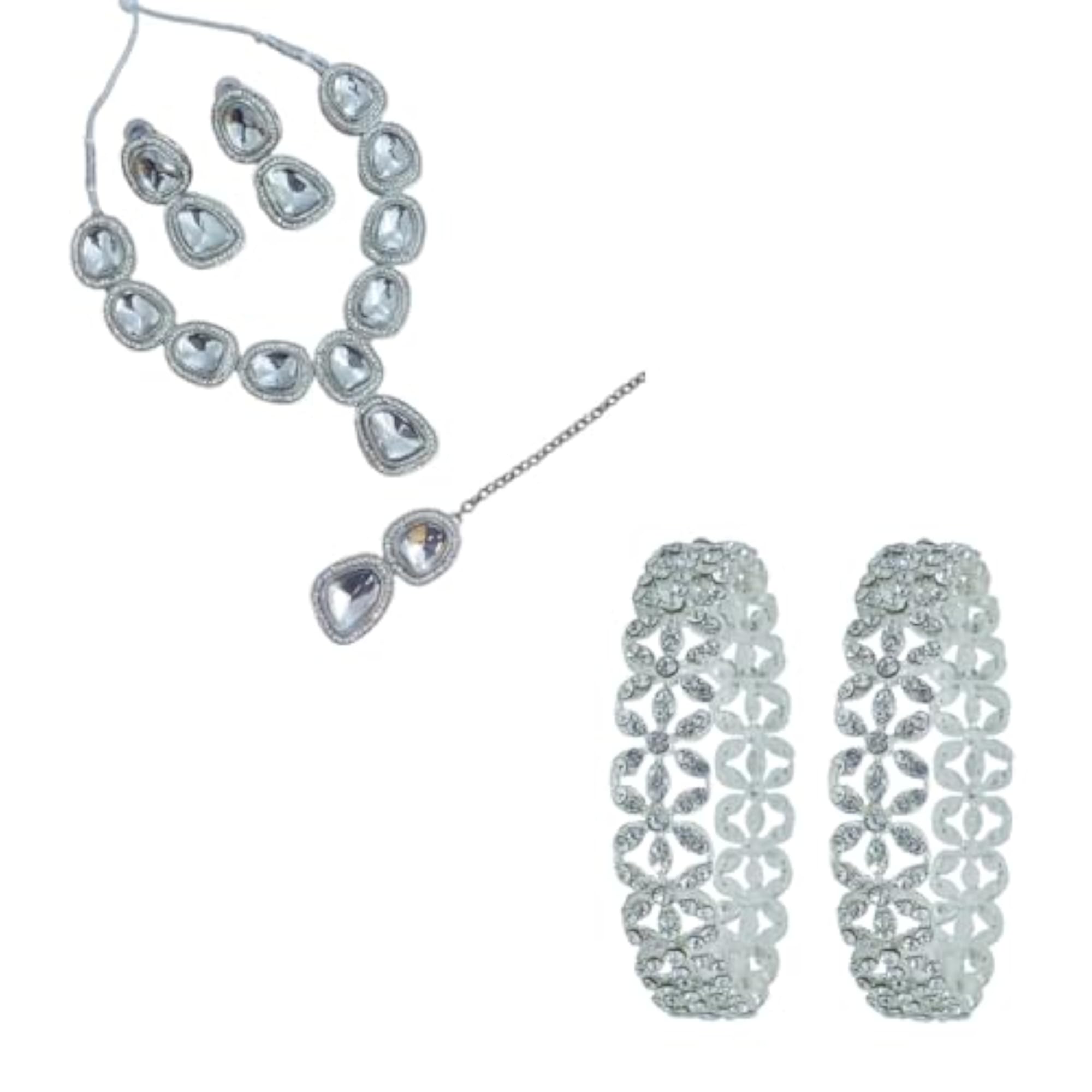Uncut Kundan Necklace & Stone Bangle Set for Women