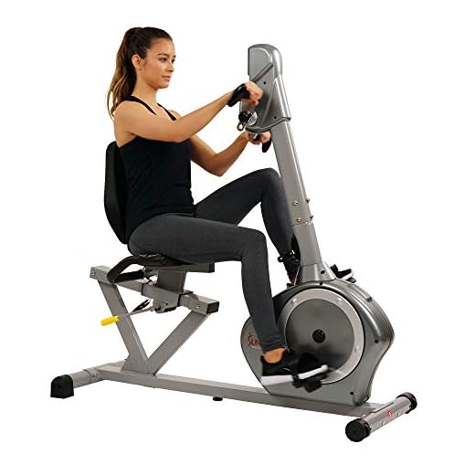 Sunny Health & Fitness Recumbent Bike SF-RB4631 with Arm Exerciser, 350lb,Gray