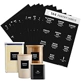 Talented Kitchen 144 Minimalist Pantry Labels – Preprinted White All-Caps on Matte Black Vinyl Stickers, Water-Resistant Adhesive Labels for Kitchen, Jars, Containers, Spices & Pantry Organization