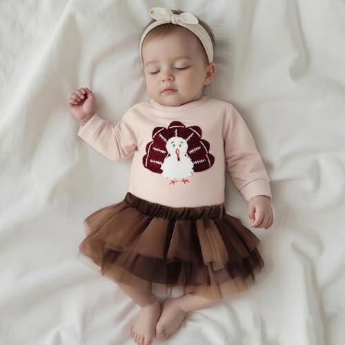 Toddler Baby Girl Thanksgiving Outfit Football Turkey Embroidery Sweatshirt Tulle Layered Skirt 2Pcs Clothes Set4