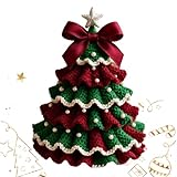 DIY Crochet Christmas Tree Kit – Handmade Holiday Decoration Set, Beginner Christmas Kit, Tree Bow Pearl Embellishment, Christmas Party Crochet Decorations,Starter kit (Green)
