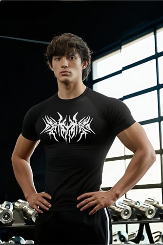 Image of Men Polyster Lycra Printed Half Sleeves Compression T-Shirt for Gym