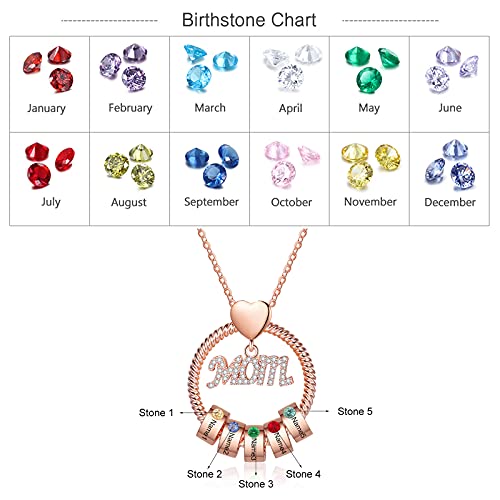 Personalized Mom Necklace For Women With 1-5 Names For Mom Gifts Custom Mama Gifts Mother Daughter Necklace With Birthstone For Women Birthday Grandma Christmas Gifts (2 Birthstones, Rose Gold) #TOP1