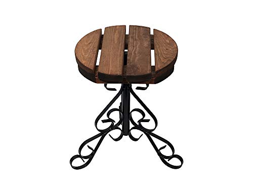 Decorative Garden Side Table - Made of Plastic Coated Solid Steel with Wooden Table Top - Ideal inside or in the garden