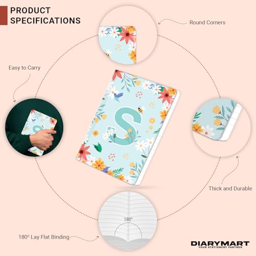 Image of Initial S Premium Soft Bound Notebook Diary for Girls and Women (B6, 90 GSM, 160 Ruled Pages) Floral Design Notebook Journal Diary