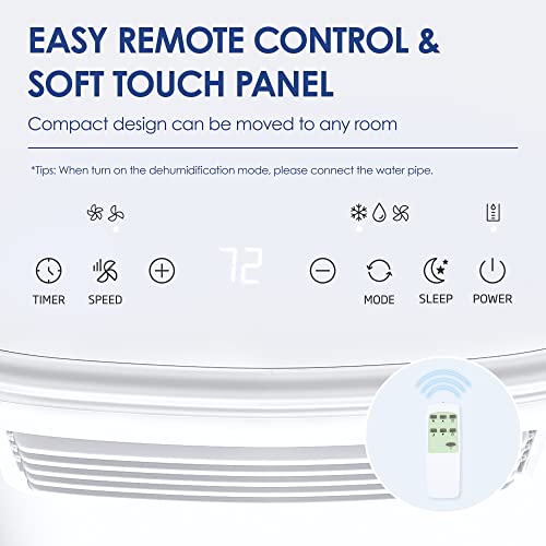 Image of EUHOMY 8000 BTU Portable Air Conditioner Dehumidifier, Portable Ac Unit With Remote Control, Floor Air Conditioner With Window Installation Kit For Room, Office, Dorm, Bedroom, White