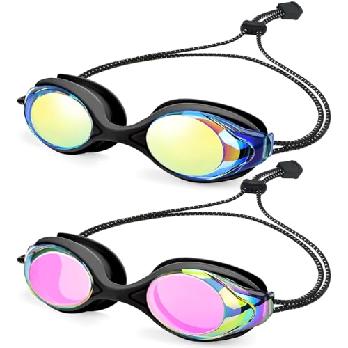 Vvinca 2 Pack Bungee Strap Kids Swim Goggles, No Hair Pulling Anti-Fog...