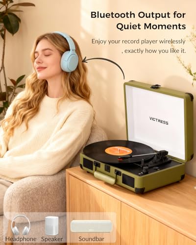 VICTRESS Vinyl Record Player Olive Green