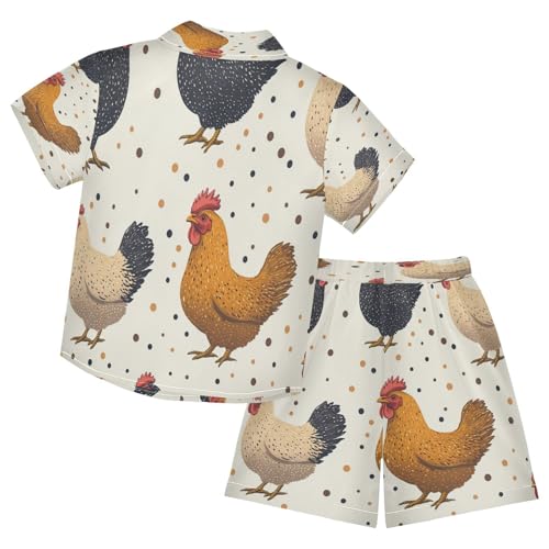 Boccsty Chickens Polka Dots Boy Summer Shorts Sets Hawaiian Toddler Boys T-Shirt & Pants 2 Pcs 3T2