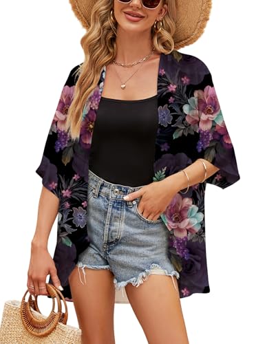 Image of Chunoy Women Short Sleeve Chiffon Kimono Beach Swimsuit Cover Up