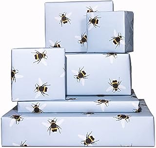 Blue Bee Wrapping Paper for Her - 6 Sheets of Gift Wrap for Girls - for Women Sister Daughter - for Birthday Girl - for Female Friend - for Christening, Baby Shower