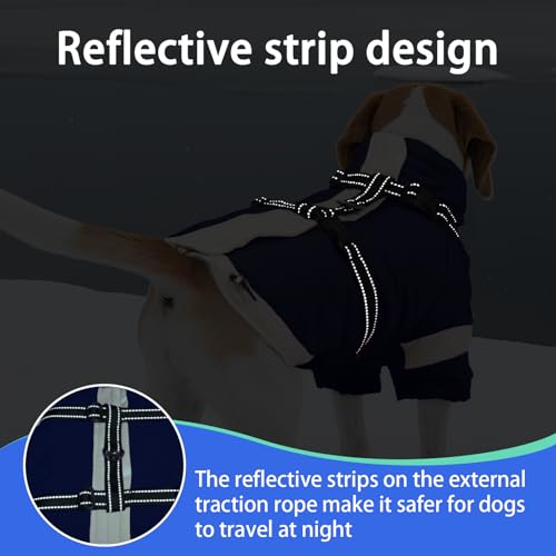 Image of MIGOHI Snowproof Dog Jacket with Harness,in a Chilly Day,S,NavyBlue | Reflective Small Dog Coat with Sleeves Waterproof Fleece Winter Puffer Jacket for Dogs,Turtleneck Puppy Coats for Outdoor