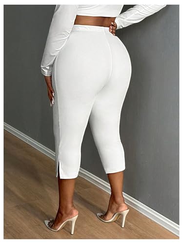 Floerns Women's Plus Size Slit Skinny Capri Pants Elastic High Waist Dressy Trousers3