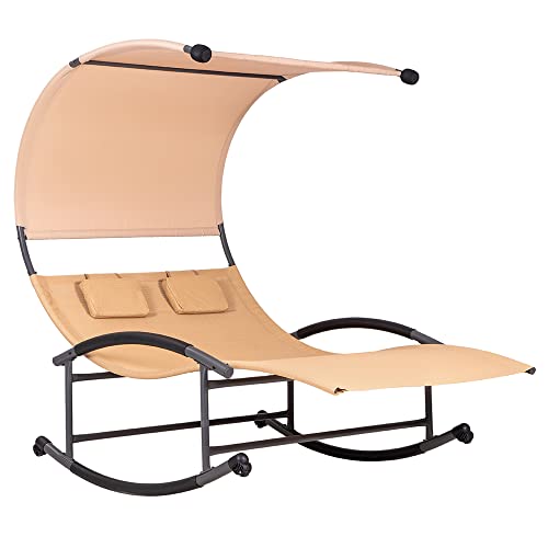 Hortan Lettino 2 Posti Con Struttura Prendisole In Acciaio, Seduta Ergonomica In Textilene e Tetto Parasole, Per Arredo Giardino, Terrazzo e Piscina