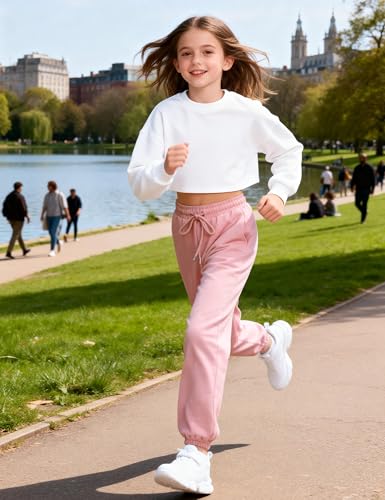 Image of BOOPH Girls Sweatpants Kids Cotton Drawstring Joggers Teen Athletic Pants | Girls Uniformt Pant with Pockets for 7-14Y