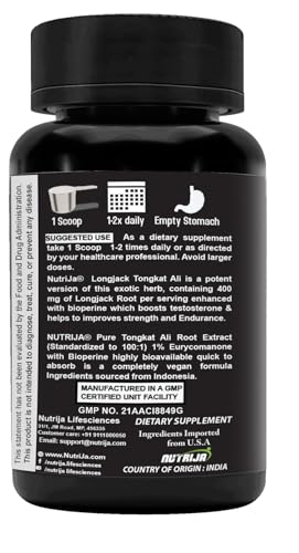 Image of NutriJa Tongkat Ali Extract Powder |Longjack Root Extract Powder Standardized to 100:1 with active 1% Eurycomanone (100 Grams)