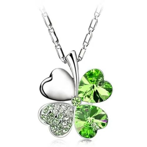 Collier Coeur Porte-Bonheur Argent 925 Femmes avec Pendentif Quatre Feuilles
