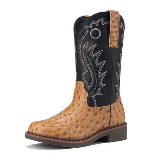 Rollda Boys Cowboy Boots Kids Western Boots Square Toe Girls Cowgirl Boots for Toddler/Little Kid/Big Kid Brown Ostrich Size 3