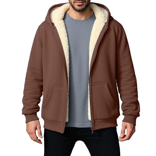 MLWSKERTY Abrigo de invierno cálido de forro con capucha para hombre, resistente con forro exterior, cierre de cremallera, ropa de abrigo de poliéster para clima frío, abrigo con capucha con