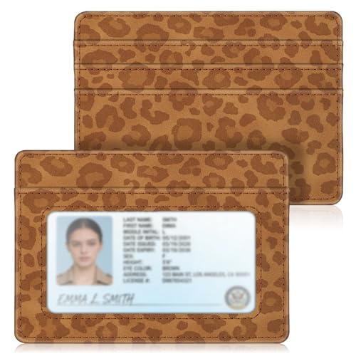 FINTIE Slim Minimalist Front Pocket Wallet, RFID Blocking Credit Card Holder Card Cases with ID Window for Men Women, Leopard Print