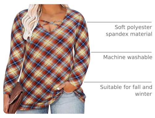 Image of CARCOS Plus Size Tops for Women Long Sleeve Fall Tunic Color Block Camo /Plaid /Leopard /Fall Blouse Crewneck Tshirt XL-5XL