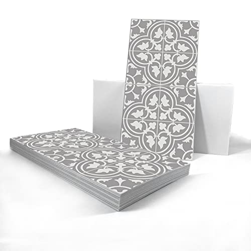 Alwayspon Vinyl Floor Wall Tile Sticker, Non-Slip Sticky Back Tile Decals for Kitchen Bathroom Self-Adhesive Peel and Stick PVC Floor Sticker DIY, Grey, 30cmX15cm X24Pcs Set