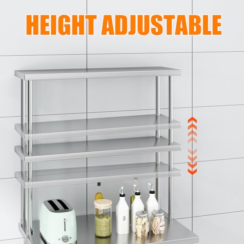 Garvee 12"x36" Stainless Steel Overshelf for Prep & Work Table, 360Lb Capacity Commercial 2 Tier Worktable Shelf, Adjustable Double Overshelf for Restaurant, Kitchen, Garage, Workshop