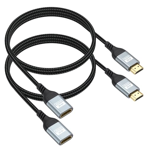 ZeniKon Cable extensor HDMI 4K de 3 pies, paquete de 2 extensiones HDMI, adaptador HDMI macho a hembra de alta velocidad compatible con ARC, HDR, 3D, HDCP 2.2, compatible con Fire TV Stick