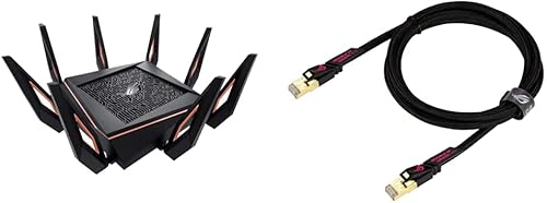 ASUS ROG Rapture - Router para juegos WiFi 6 y cable Ethernet ROG Cat7 Cable de red LAN para juegos blindado de 5 pies, red de alta velocidad de