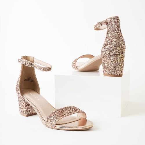 Image of J. Adams Daisy Heeled Sandals - Ankle Strap Low Block, Open Toe Dress Pumps, Chunky Heels - Dressy Shoes for Women - Bridal, Wedding, Summer Sandals
