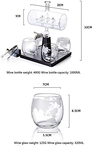 Decanter Plant zeilboot Decanter whisky fles met 4 geëtste globe whisky bril, en massief houten frame, voor scotch… - Image 3