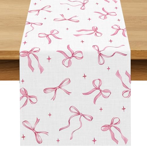 Buxiuer Pink Bow Party Table Runner Valentine's Day Coquette Girls