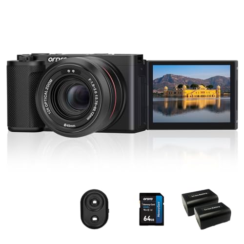 ORDRO G730 5K 64MP HD Vlog Micro Single Camera, 12X Optical Zoom Vlogging Camcorder with 3.2" IPS touch Flip Screen, WDR