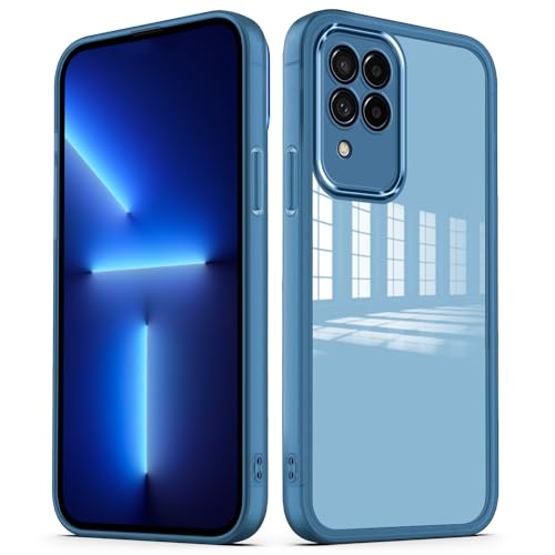 YUXING Funda para Samsung Galaxy M53 5G Carcasa Transparente con Película Protectora de Lente Ultra Delgado Antichoque Bumper Slim Case - Azul