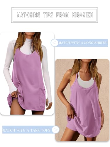 Image of Nirovien Womens Tennis Dress Workout Mini Dress with Shorts Sleeveless Spaghetti Straps Golf Athletic Dresses