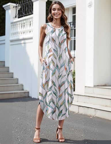 Image of Zeagoo Women Floral Summer Casual Beach Printed Tank Dress with Pockets Pleated Front Long Dress