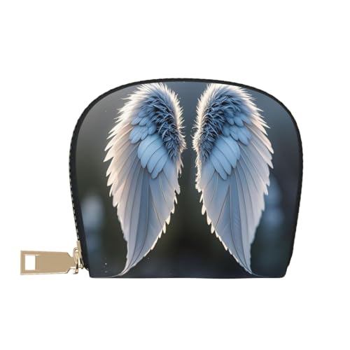 Fluffy Wings Print Credit Card Holder, PU Leather Small Card Bag Wallets with Zipper for Women Men id Business Card2