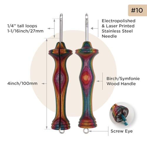 Image of The Oxford Punch Needle #10 (1 /4 inch Loop) Fine Point Punch Needle | Patented Design | Ergonomic Colorful Symfonie Wood Handle | Electropolished Steel Tip | Ideal for Rug Hooking