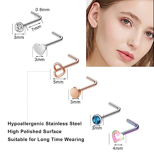 ONESING 36-44 Pcs 18G 20G Nose Rings Studs Nose Rings for Women Nose Piercings Jewelry Surgical Stainless Steel Nose Studs Moon Star Heart Butterfly Hypoallergenic Body Piercing Jewelry for Women Men2