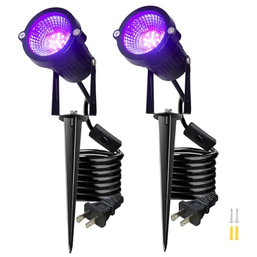 2 Pack Black Lights, Halloween Black Light Spotlight, IP66 Outdoor LED Blacklight Floodlight Landscape Lighting for Halloween, Glow in Dark Party Body Paint Fluorescent Poster Yard Garden Decor