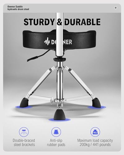 Donner Drum Throne with Backrest, Heavy Duty Hydraulic Drum Stool Height Adjustable Motorcycle Style Drum Seat Saddle Drum Throne for Adults Drummers (Black) - image 5