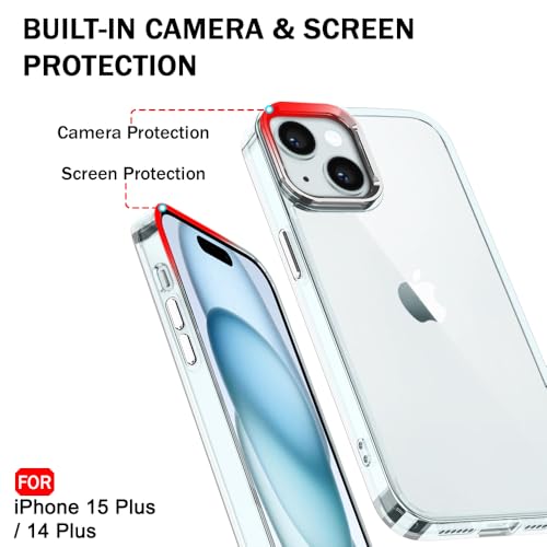 Image of TheGiftKart Hybrid Back Cover Case for iPhone 14 Plus / 15 Plus | Built-in Stand | Shockproof Hard Back Case Cover for iPhone 14+ / 15+ (PC & TPU, Clear Back, Transparent Sides)
