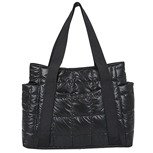 HDYZJQ Puffer-Einkaufstasche for Damen, große, geschwollene Einkaufstasche, Geldbörse, weich gefütterte Baumwolle, Gesteppte Umhängetaschen, Handtaschen (Color : Black2) Cover