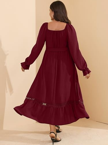RWJ Long Sleeve Dress for Women Fall V Neck Formal Wedding Guest Cocktail Off Shoulder Plus Size Maxi Dresses with Belt2